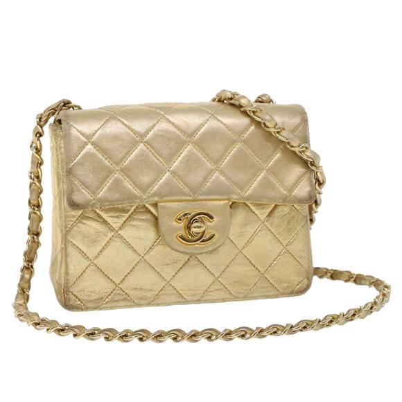 CHANEL Matelasse Turn Lock Chain Shoulder Bag Lamb Skin Gold CC - Picture 1 of 16